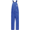 Blue fire-resistant bib overalls, arc rating 48.