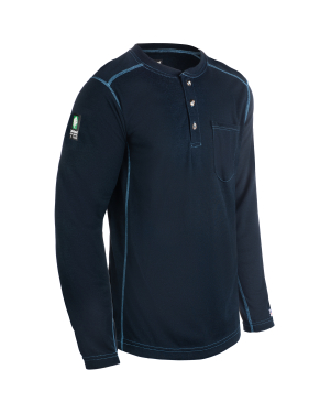 Navy blue long-sleeve henley shirt with pocket