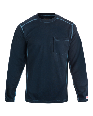 Navy blue long-sleeve shirt with pocket.